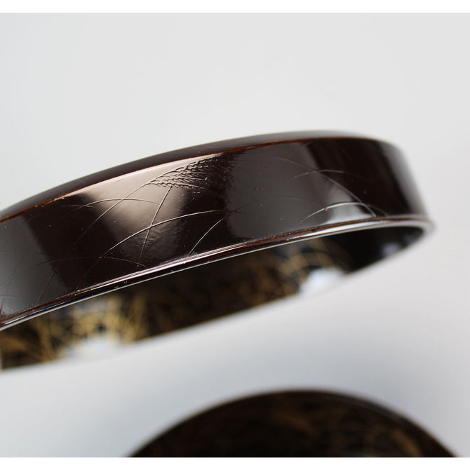 月薄蒔絵鏡巣　長野横笛【Mirror box with moon and silvergrass design by Outeki Nagano】 [k0373]