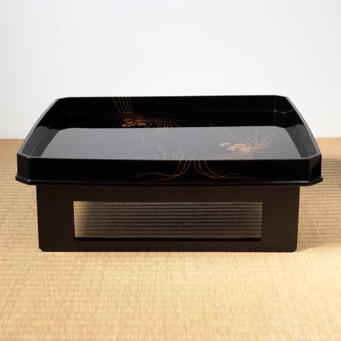 蝋色塗芹蒔絵 吸物椀と隅切膳 各大小の五客揃 （計20点）　[L0008]