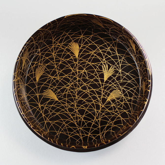 月薄蒔絵鏡巣　長野横笛【Mirror box with moon and silvergrass design by Outeki Nagano】 [k0373]