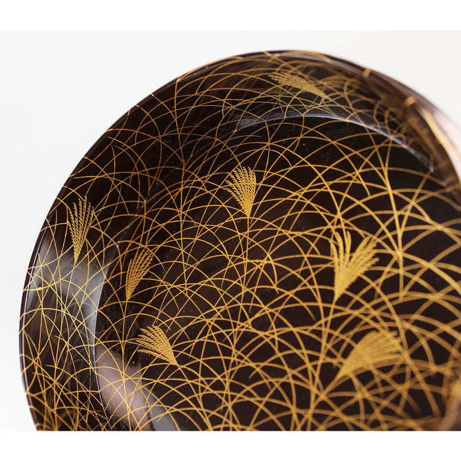 月薄蒔絵鏡巣　長野横笛【Mirror box with moon and silvergrass design by Outeki Nagano】 [k0373]