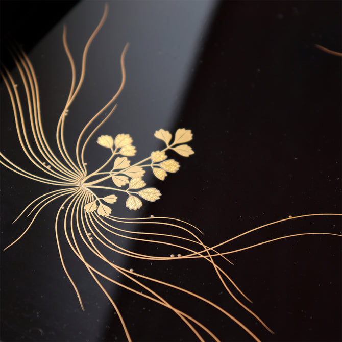 蝋色塗芹蒔絵 吸物椀と隅切膳 各大小の五客揃 （計20点）　[L0008]