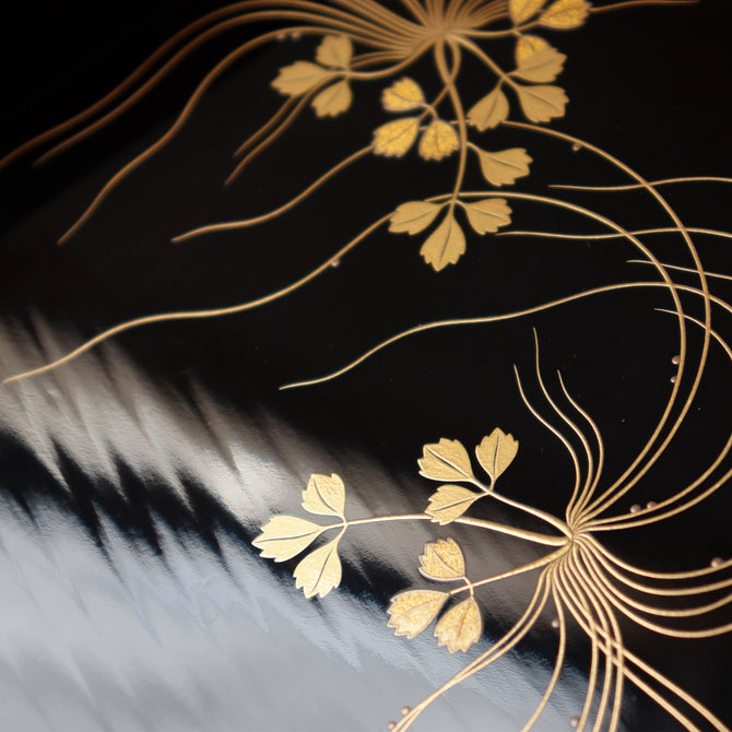 蝋色塗芹蒔絵 吸物椀と隅切膳 各大小の五客揃 （計20点）　[L0008]