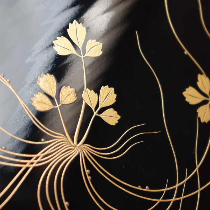 蝋色塗芹蒔絵 吸物椀と隅切膳 各大小の五客揃 （計20点）　[L0008]