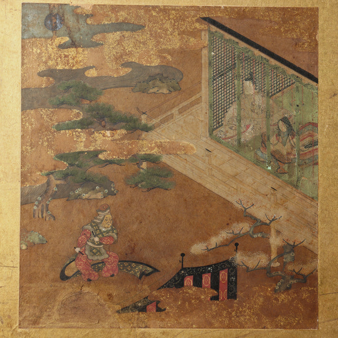 色紙貼交金枕屏風【Small golden folding screen】　[k0586]