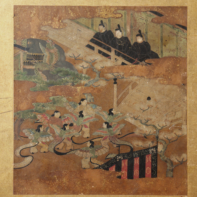 色紙貼交金枕屏風【Small golden folding screen】　[k0586]