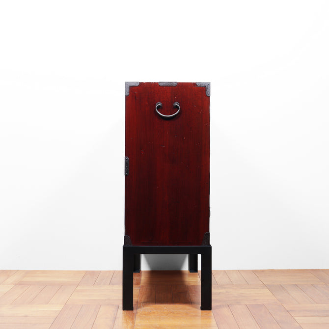 時代箪笥／黒塗庄内閂付小箪笥　スタンド付き【Small chest with metal stand】 [j1205]　Japanese Antique Furniture