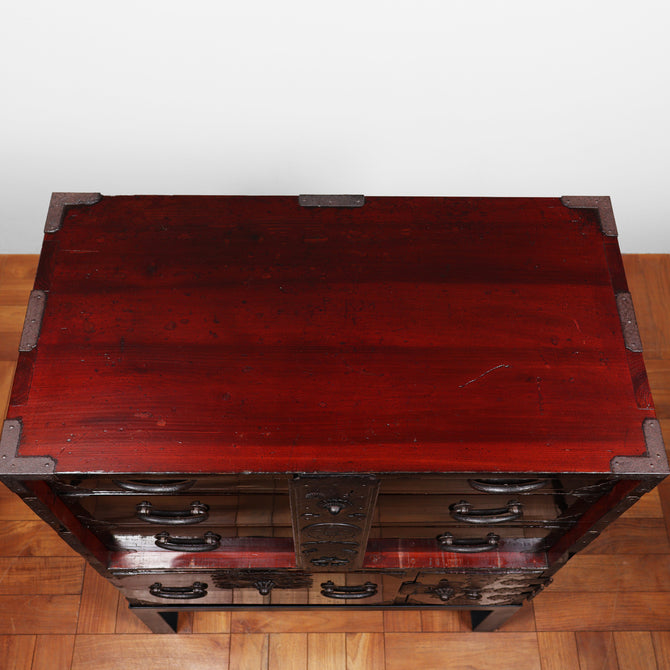 時代箪笥／黒塗庄内閂付小箪笥　スタンド付き【Small chest with metal stand】 [j1205]　Japanese Antique Furniture