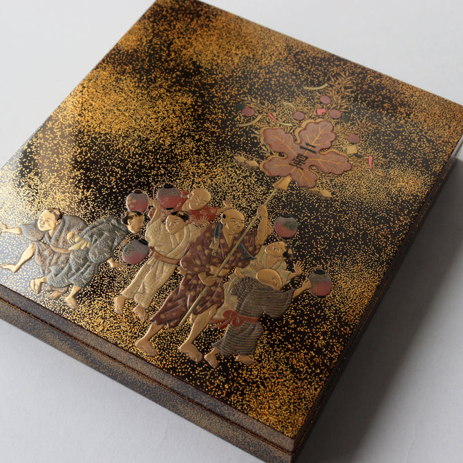 平目地蒔絵七夕梶の葉流し硯箱【SUZURIBAKO (inkstone case) with TANABATA design 】[k0608]