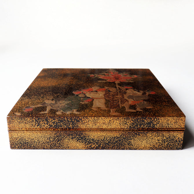 平目地蒔絵七夕梶の葉流し硯箱【SUZURIBAKO (inkstone case) with TANABATA design 】[k0608]