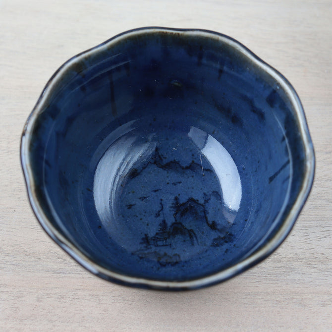 瑠璃釉山水図向付五客　【Blue glazed MUKOUZUKE 5pcs】[p0356]