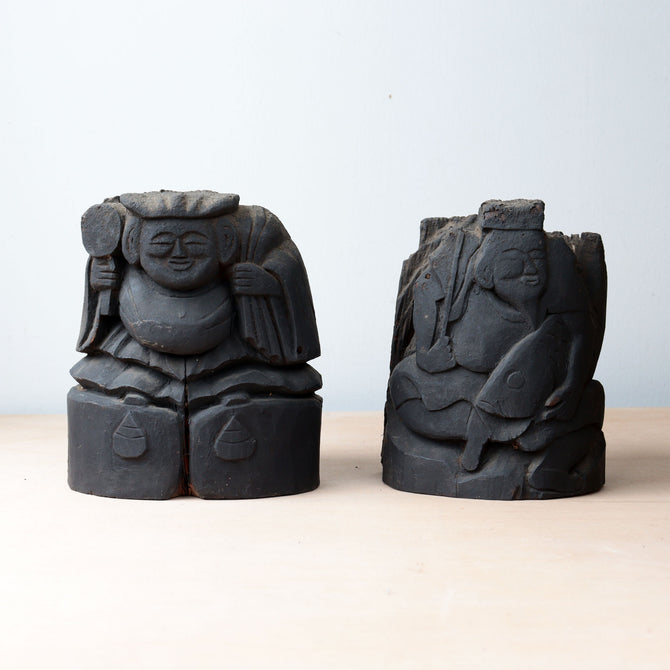 木彫 恵比寿様大黒様【EBISU and DAIKOKU wood statue 】 [s1490]