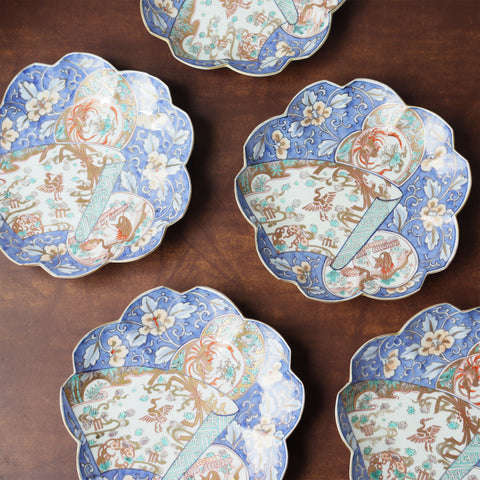 伊万里赤絵桜形皿　5客[p0344]