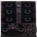 時代箪笥／黒塗庄内閂付小箪笥　スタンド付き【Small chest with metal stand】 [j1221]　Japanese Antique Furniture