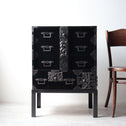 時代箪笥／黒塗庄内閂付小箪笥　スタンド付き【Small chest with metal stand】 [j1222]　Japanese Antique Furniture