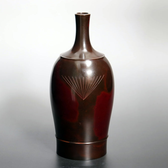高村豊周作　朱銅花入　松【 Bronze vase with Pine design by TOYOCHIKA TAKAMURA】 [k0571]