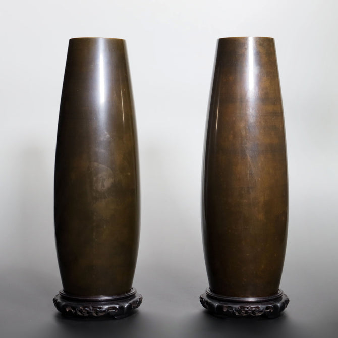 竹図対花瓶　純幸堂　正光作　[k0570]【 Vases with bamboos design made by MASAMITSU-JONKODO】