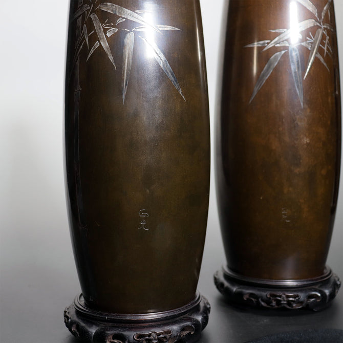 竹図対花瓶　純幸堂　正光作　[k0570]【 Vases with bamboos design made by MASAMITSU-JONKODO】