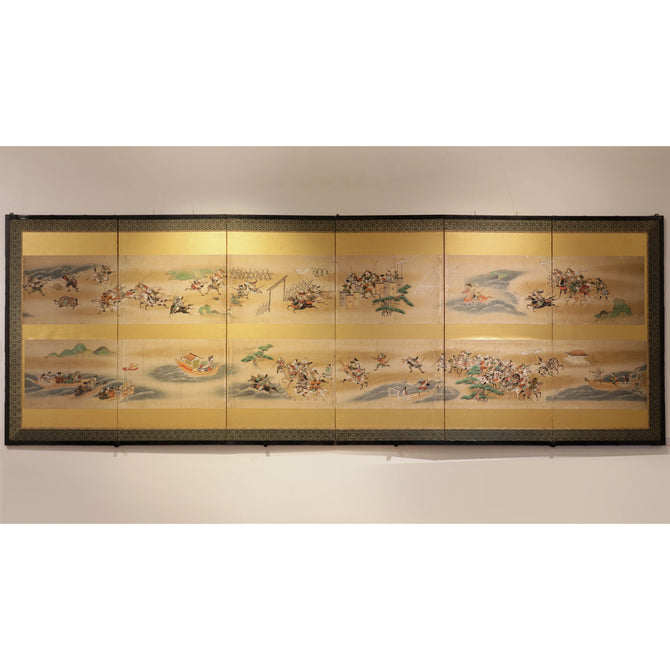 六曲屏風　平家物語絵巻【Folding screen The Tale of the Heike】　[k0595]