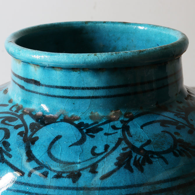 ペルシャ青釉草花魚紋壺【 Persian pot 】 [k0599]