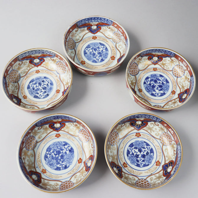 古伊万里赤絵春寒鉢　五客揃い　[p0333]【Old IMARI bowl 5pcs.】