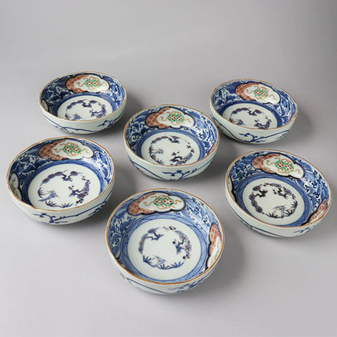 古伊万里赤絵春寒鉢　六客揃い　[p0334]【Old IMARI bowl 6pcs.】