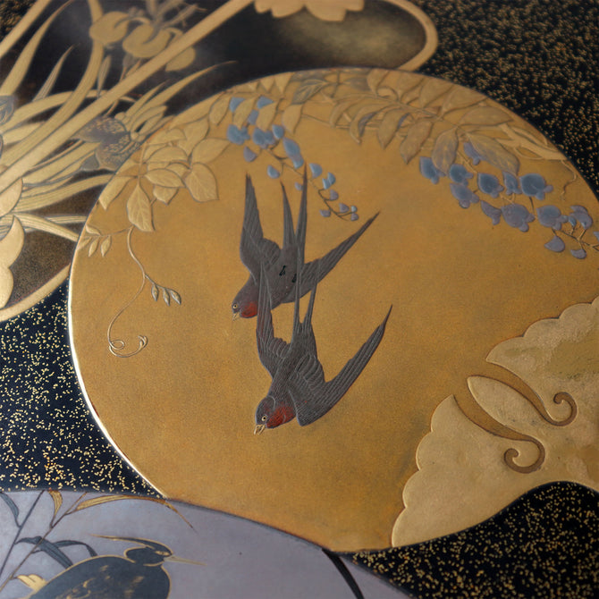 團扇蒔絵御硯箱[k0584]【Lacuerd SUZURIBAKO-inkstone box design of fans 】