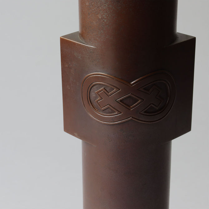 会田富康作　青銅筒形花入【 Bronze vase by Tomiyasu Aida】 [k0609]