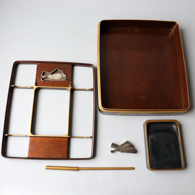 團扇蒔絵御硯箱[k0584]【Lacuerd SUZURIBAKO-inkstone box design of fans 】