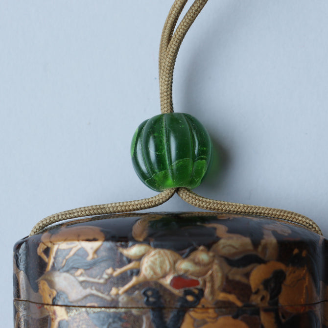 馬尽くし漆絵蒔絵印籠【INRO (Medicine case) with horse design】[k0604]