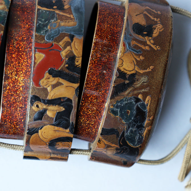 馬尽くし漆絵蒔絵印籠【INRO (Medicine case) with horse design】[k0604]