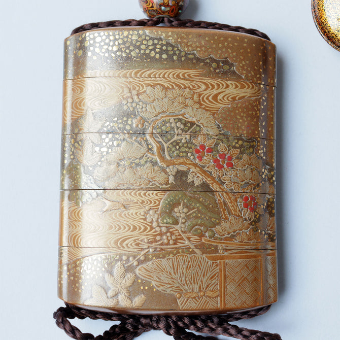 源氏絵蒔絵印籠【INRO (Medicine case) Genjie motif makie 】[k0605]