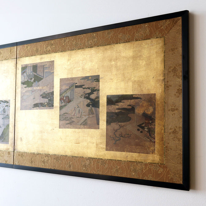 色紙貼交金枕屏風【Small golden folding screen】　[k0586]