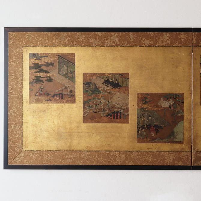 色紙貼交金枕屏風【Small golden folding screen】　[k0586]