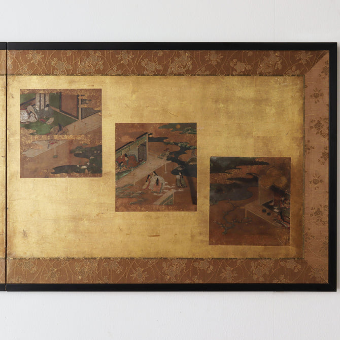 色紙貼交金枕屏風【Small golden folding screen】　[k0586]