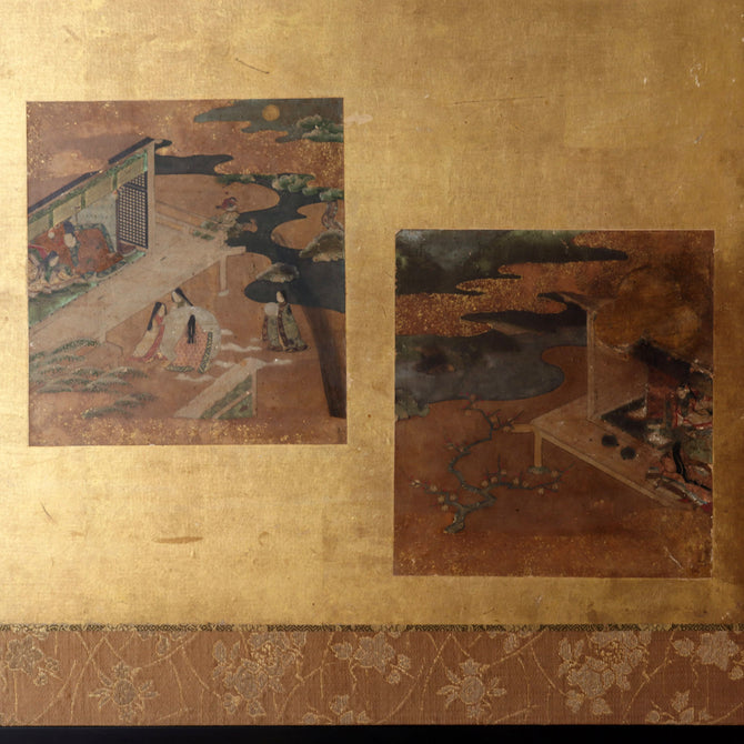色紙貼交金枕屏風【Small golden folding screen】　[k0586]