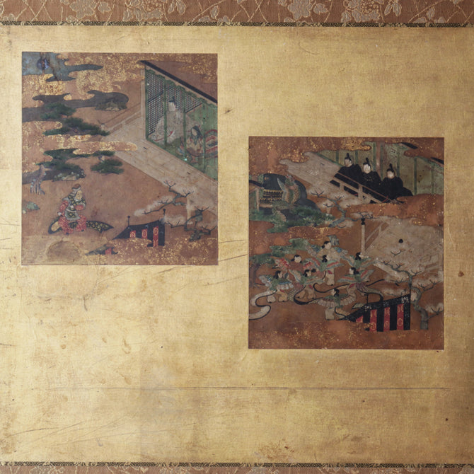 色紙貼交金枕屏風【Small golden folding screen】　[k0586]