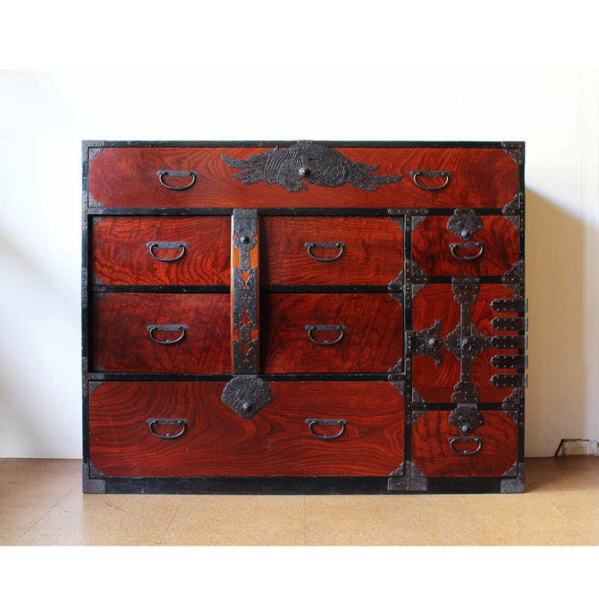 時代箪笥／仙台閂錠鳳凰金具衣裳箪笥 【SENDAI clothing chest with lockbar】 [j0830]Japanese Antique Furniture
