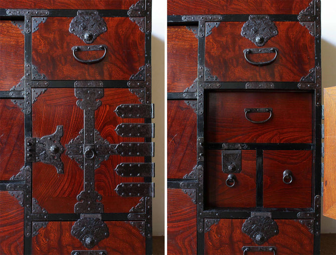 時代箪笥／仙台閂錠鳳凰金具衣裳箪笥 【SENDAI clothing chest with lockbar】 [j0830]Japanese Antique Furniture