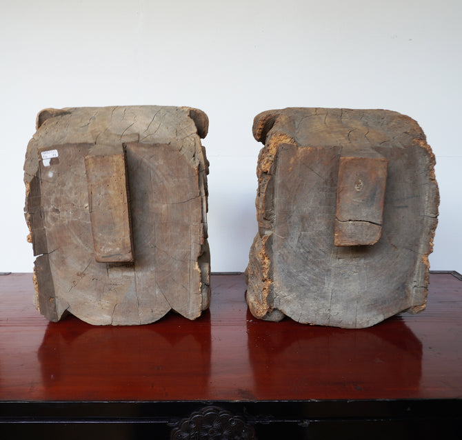 〈一対〉木鼻 獅子阿吽像【Chinese lion Kibana, temple and shrine exterior】 [k0419]