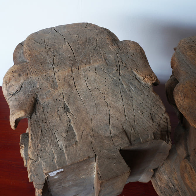 〈一対〉木鼻 獅子阿吽像【Chinese lion Kibana, temple and shrine exterior】 [k0419]