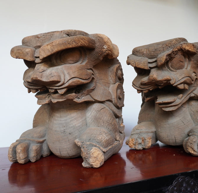 〈一対〉木鼻 獅子阿吽像【Chinese lion Kibana, temple and shrine exterior】 [k0419]