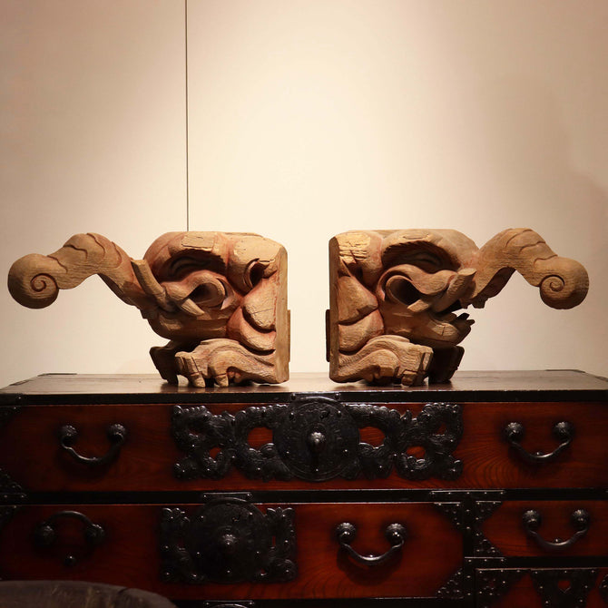〈一対〉木鼻 獏像【tapir Kibana, temple and shrine exterior】 [s1464 ]