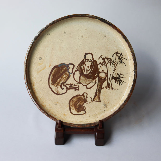 瀬戸行灯皿【Seto Andon plate , late Edo era】 [k0466]