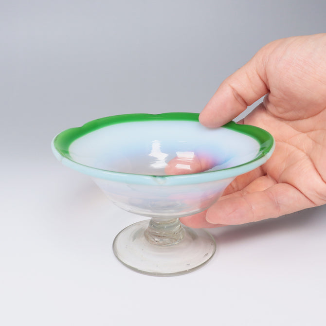 緑花縁碗型氷コップ  [g023]