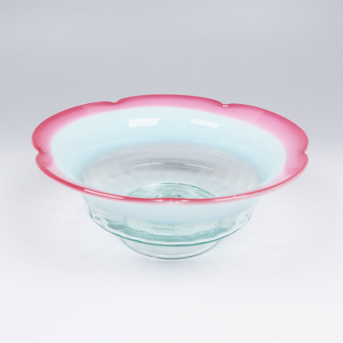 赤花縁脚付鉢 [g026]