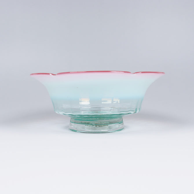 赤花縁脚付鉢 [g026]