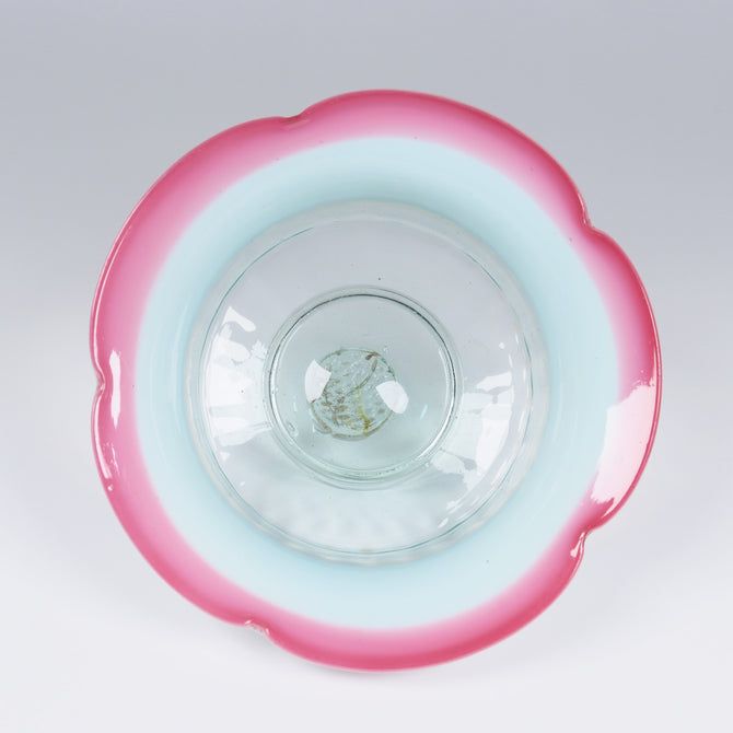 赤花縁脚付鉢 [g026]