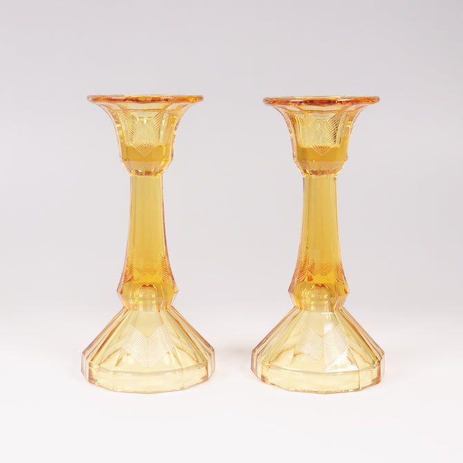 〈ペア〉プレスガラスキャンドルスタンド   [IZ577]