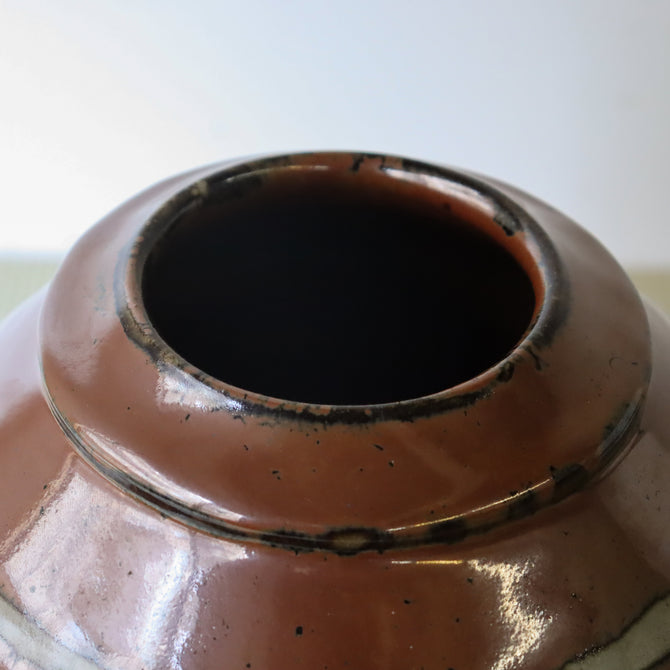 濱田晋作/柿釉格子描花瓶【 Mashiko vase by Shinsaku Hamada 】 [k0432]