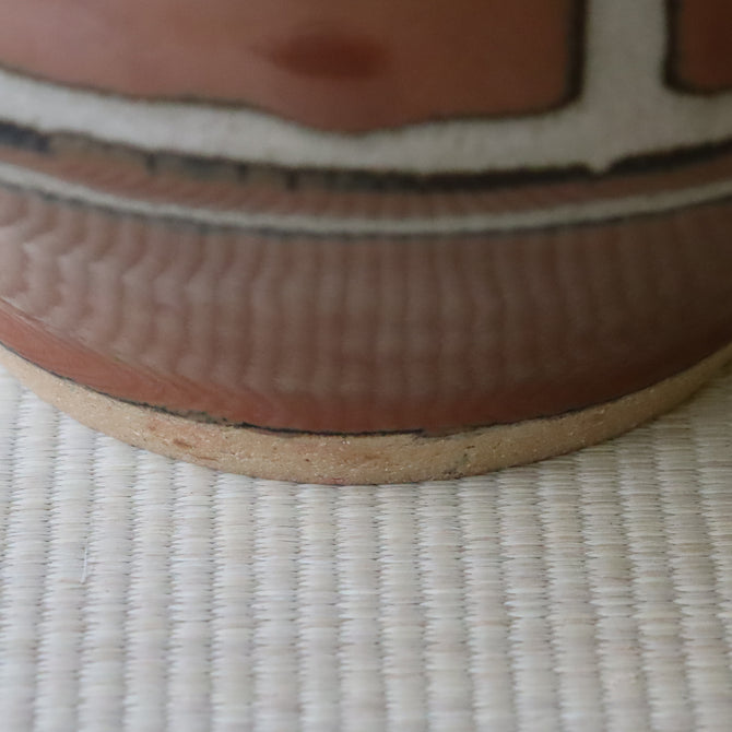 濱田晋作/柿釉格子描花瓶【 Mashiko vase by Shinsaku Hamada 】 [k0432]